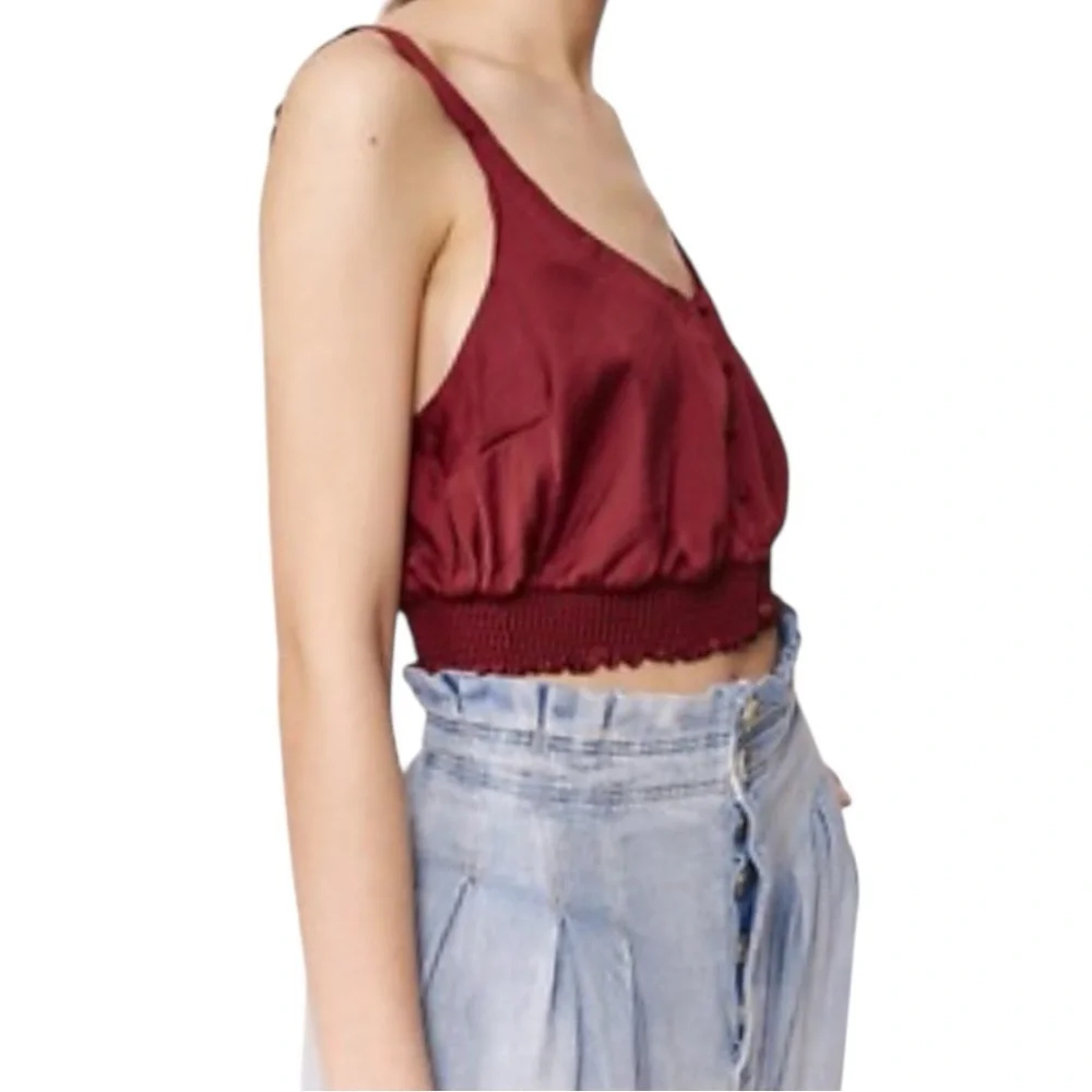 Free People Intimate You Honey Brami Satin Cami Top SZ S Pomegranate